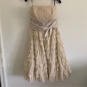 Betsey Johnson Evening Vintage Tiered Ruffle Cocktail Tea Dress, Cream, 10